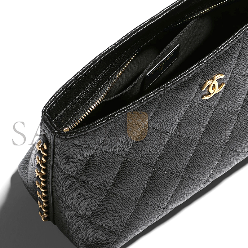 Ch*el clutch with chain grained shiny calfskin gold-tone metal ap4700 (23*12*8cm)